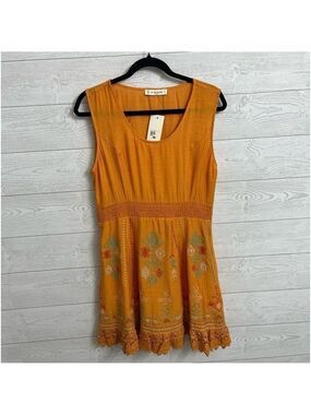 Simisue Women’s Orange Sleeveless Embroidered Mini Dress. Size L